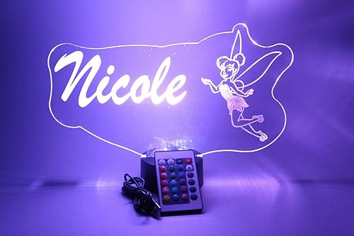 Birsppy Tinkerbell Fairy Princess - Lámpara de mesa con luz nocturna personalizada grabada a pedido, decoración de habitación del hogar, 16 opciones