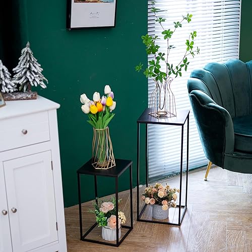 Miniatura 4 de Soporte de metal negro para plantas, 3 piezas, elegante diseño de cubo, estable, ideal para bodas, decoración del hogar, arreglos florales, soportes