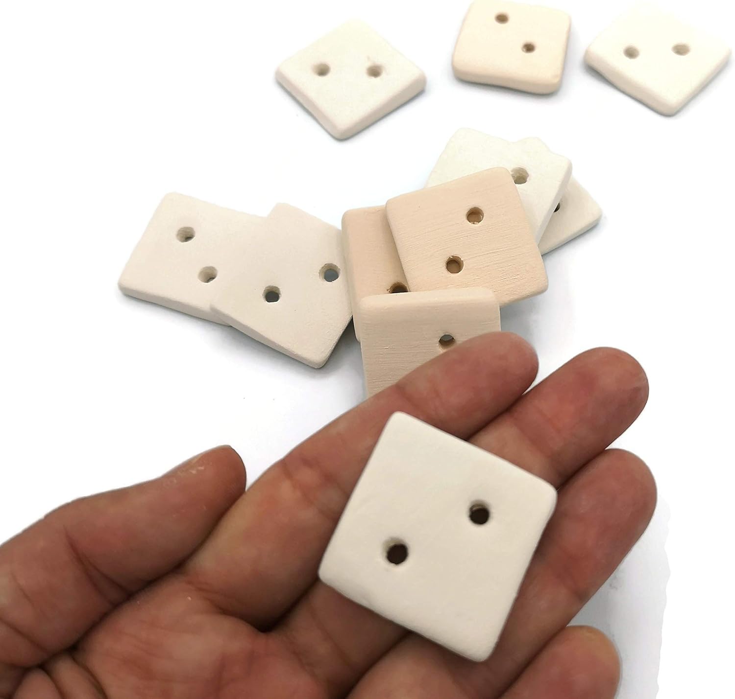 Blank Handmade Ceramic Bisque Sewing Buttons Ready To Paint, Large Unpainted Flat Button For Knitting Or Crochet, Novelty Customizable Buttons (30mm/2Hole/12Pcs, Square, White Clay)