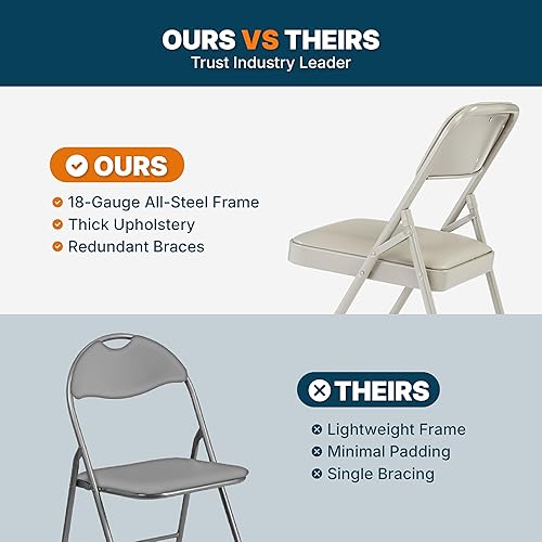 Miniatura 9 de OEF Furnishings Paquete de 4 sillas plegables acolchadas de vinilo de alta calidad, color gris, ideales para el hogar, la oficina o los eventos