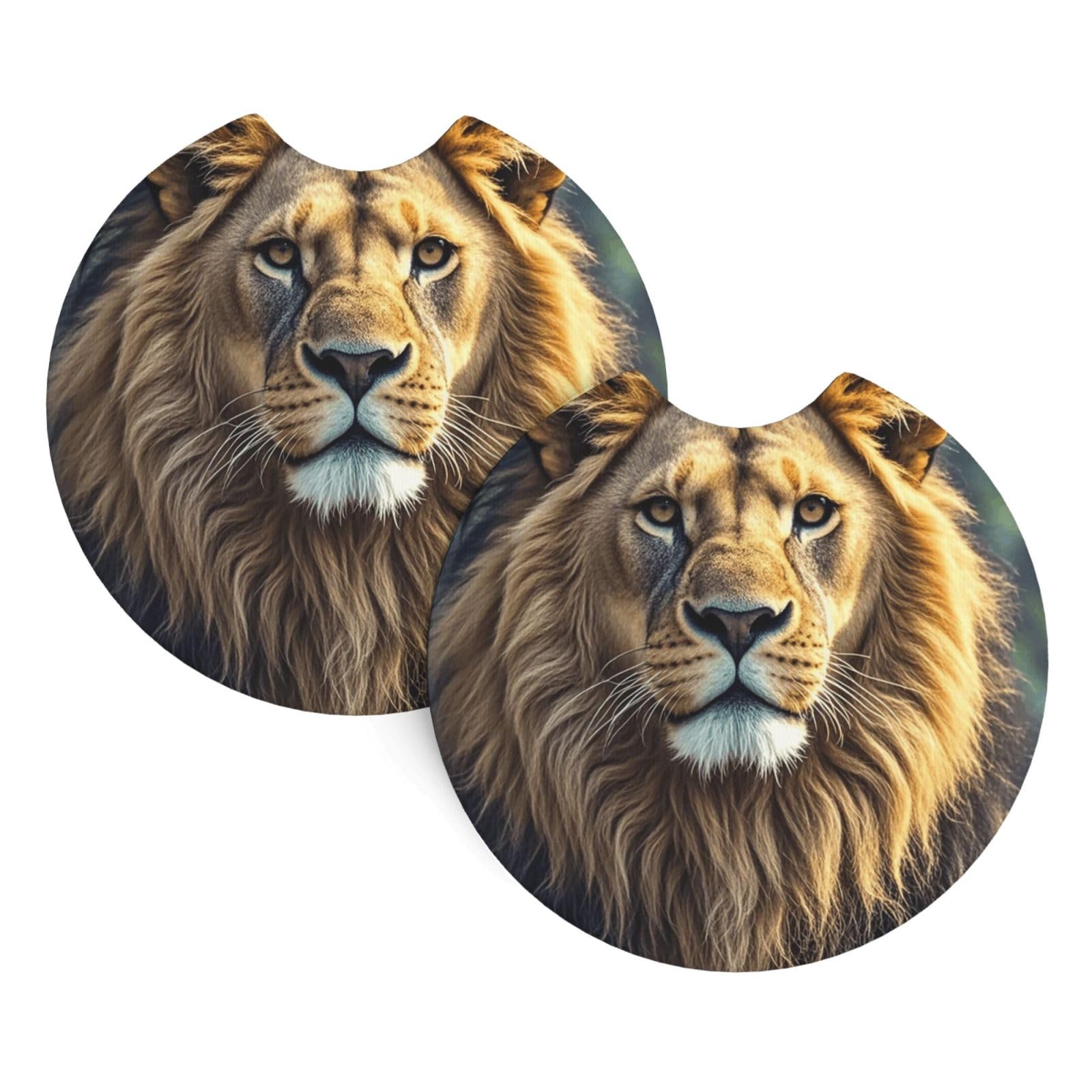 2 Pack Car Coaster for Cup Holders Lion Image Car Cup Coaster 2.7" Neoprene Non-Slip Automotive Cup Mat Universal Auto Car Interior Accessories for Women Men Cup Pad