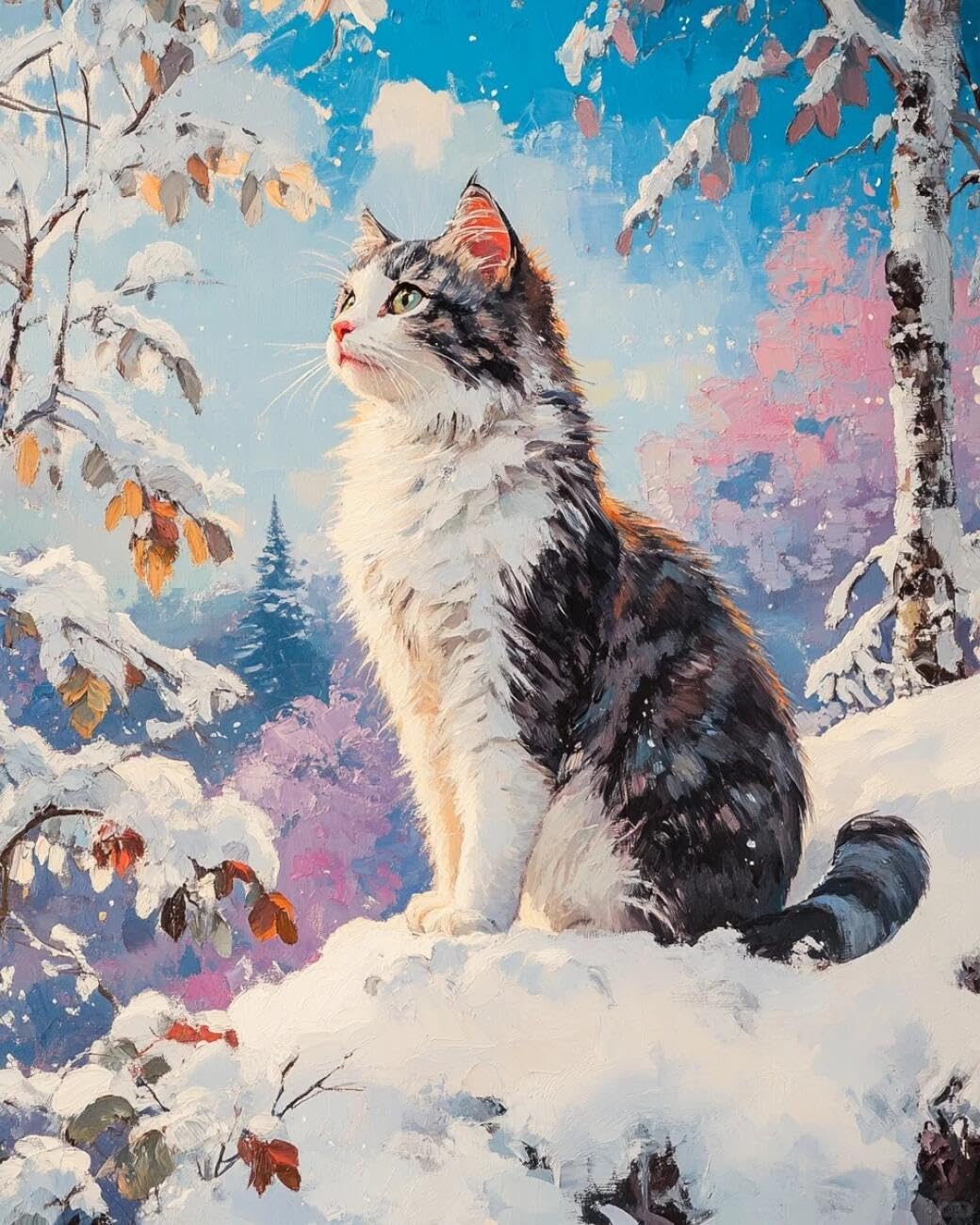 Henypt Cross Stitch Kit cat in Snow Animal DIY Embroidery Kit for Beginners The Elderly with Accessories Handmade DIY/Gifts 14CT 50x70cm