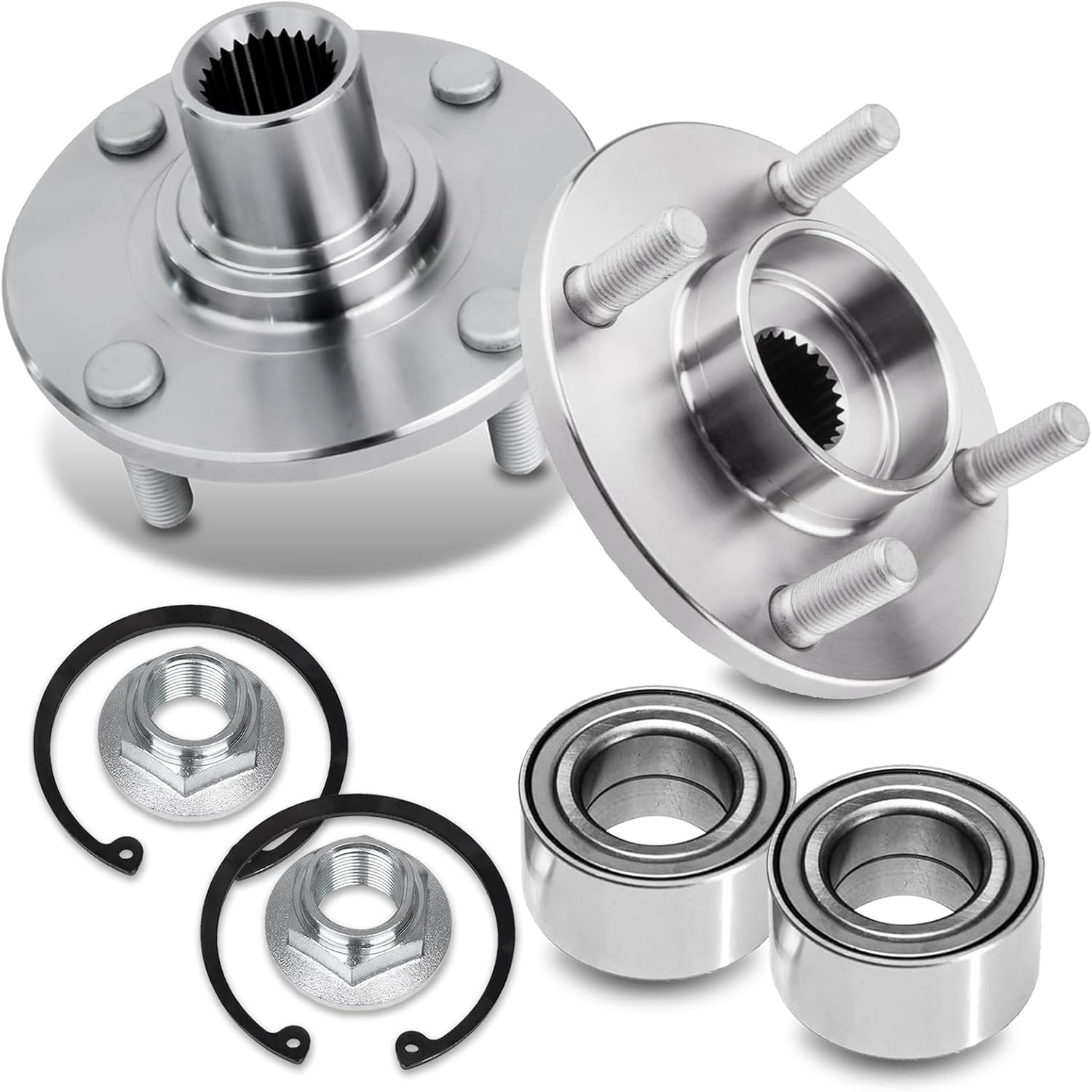 Front Wheel Bearing Hub Compatible with 2000-2011 Ford Focus, 2001 2002 2003 2004 2005 2006 2007 2008 2009 2010 01 02 03 04 05 06 07 08 09 10 Assembly Left Right Side 2PC 518510 [4-Lug w/ABS]