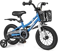 COSTWAY Kids Bike 12-18 Inch for Boys & Girls 3-8 Years - Removable Training Wheels, Dual Brakes, Basket, Bell