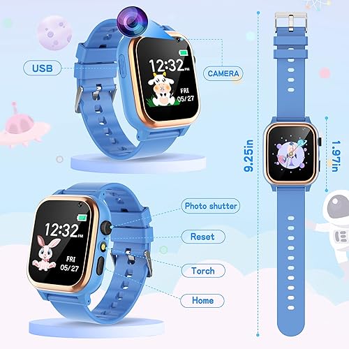 Miniatura 5 de Veunti Reloj inteligente para niños, reloj inteligente para niños de 4 a 12 años con alarma, video, cámara de música, linterna, podómetro, reloj
