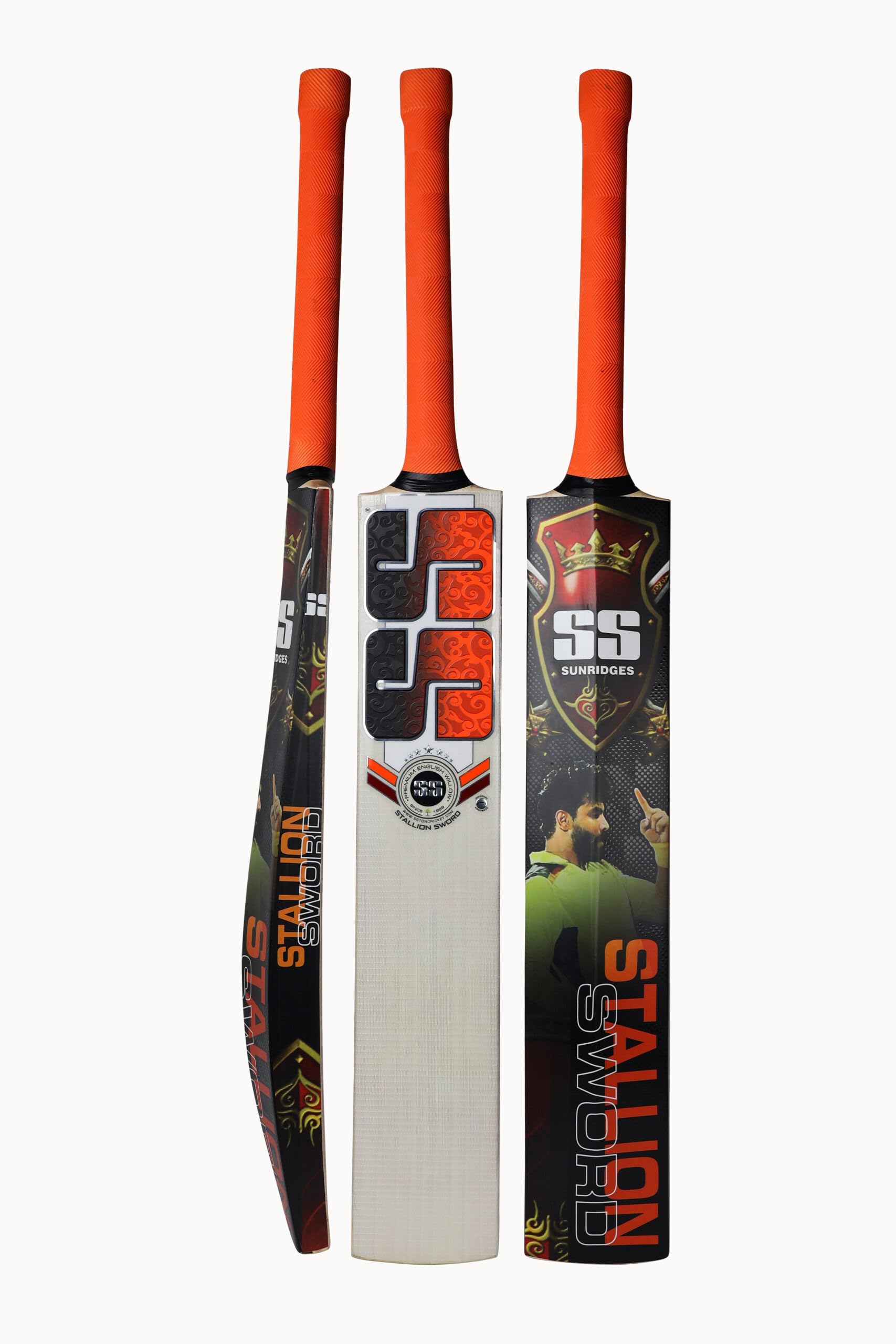 Mazza da cricket in pelle di salice inglese, con manico corto, per adulti, a grandezza naturale, con protezione completa, 1 protezione per le dita