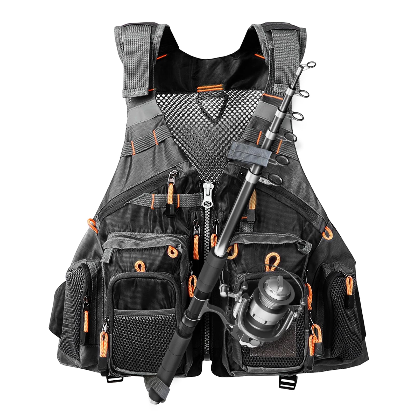 TOMSHOO Fly Fishing Vest for Men Women Adjustable Strap with Mesh Shoulder Pad Multi Pockets for Outdoors Stream Fishing