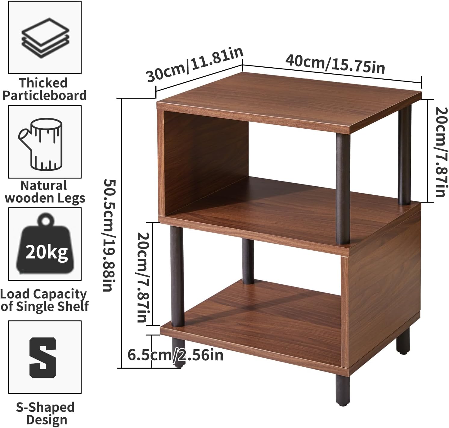 Minimalist Nightstand Light - Walnut Small Bedside Table with Open Storage, Small End Table for Bedroom, Light Walnut YD-TM152LW