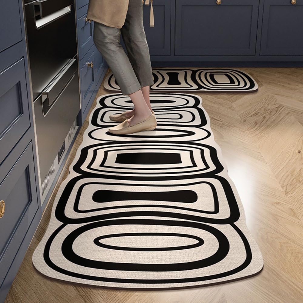 Hixingo Tapis Cuisine Antidérapant, 1 Pièce Rétro Absorbant Diatomite Tapis de Cuisine, Tapis Cuisine Devant Evier Lavable Tapis de Bain Tapis Vaisselle Tapis Douche (60x180cm,Beige)