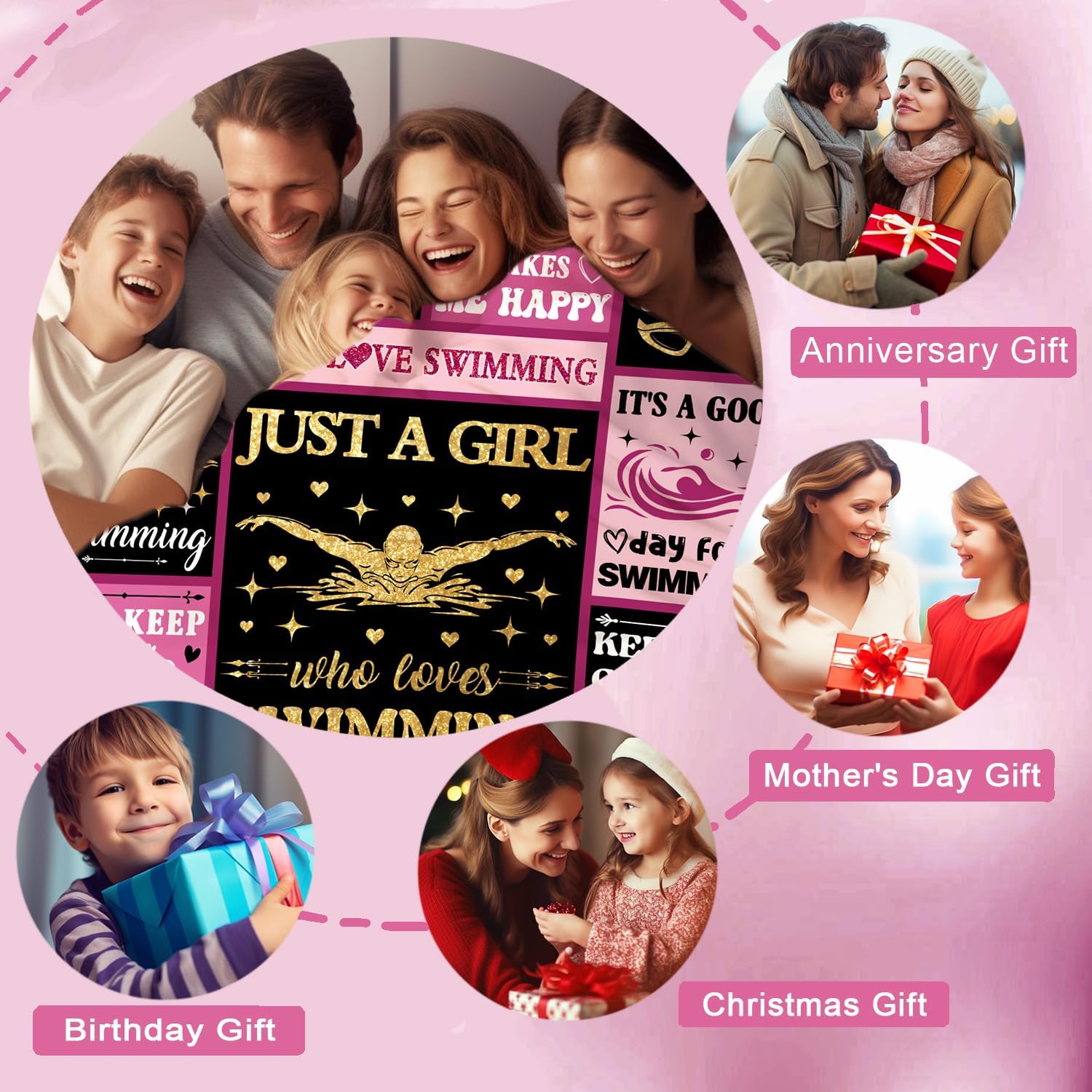 Swimming Blanket Gift for Teens Girls Women,Swimming Stuff Merch Sports Throw Blankets,Funny Swim Coach Gifts for Teammate Female Swimmers 80"x60"