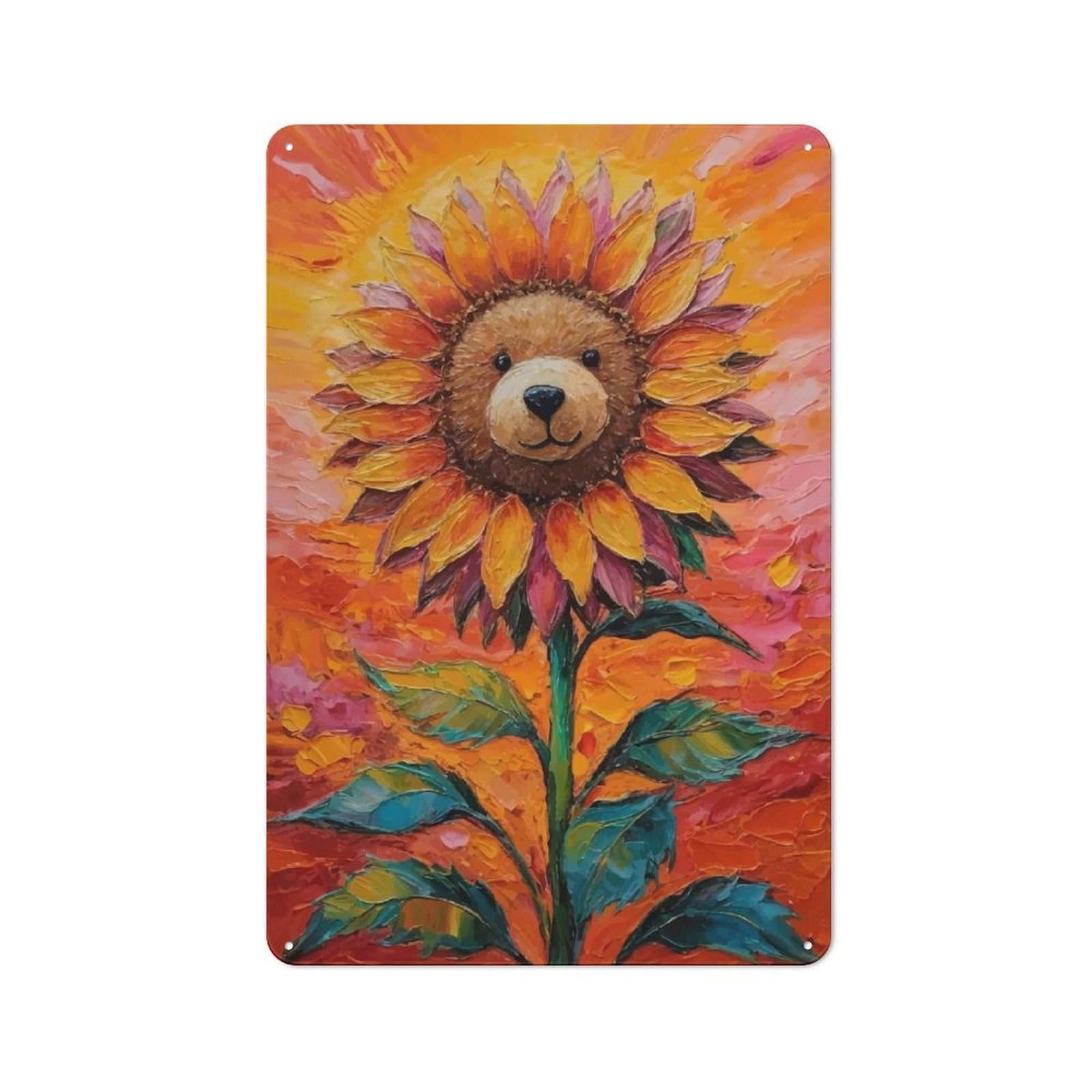 Junmoney Teddy Bear Sunflower Painting Tin Wall Plaque 30X20cm With For Hobby Room Or Studio, For Updating Hobby Room And Studio After Moving