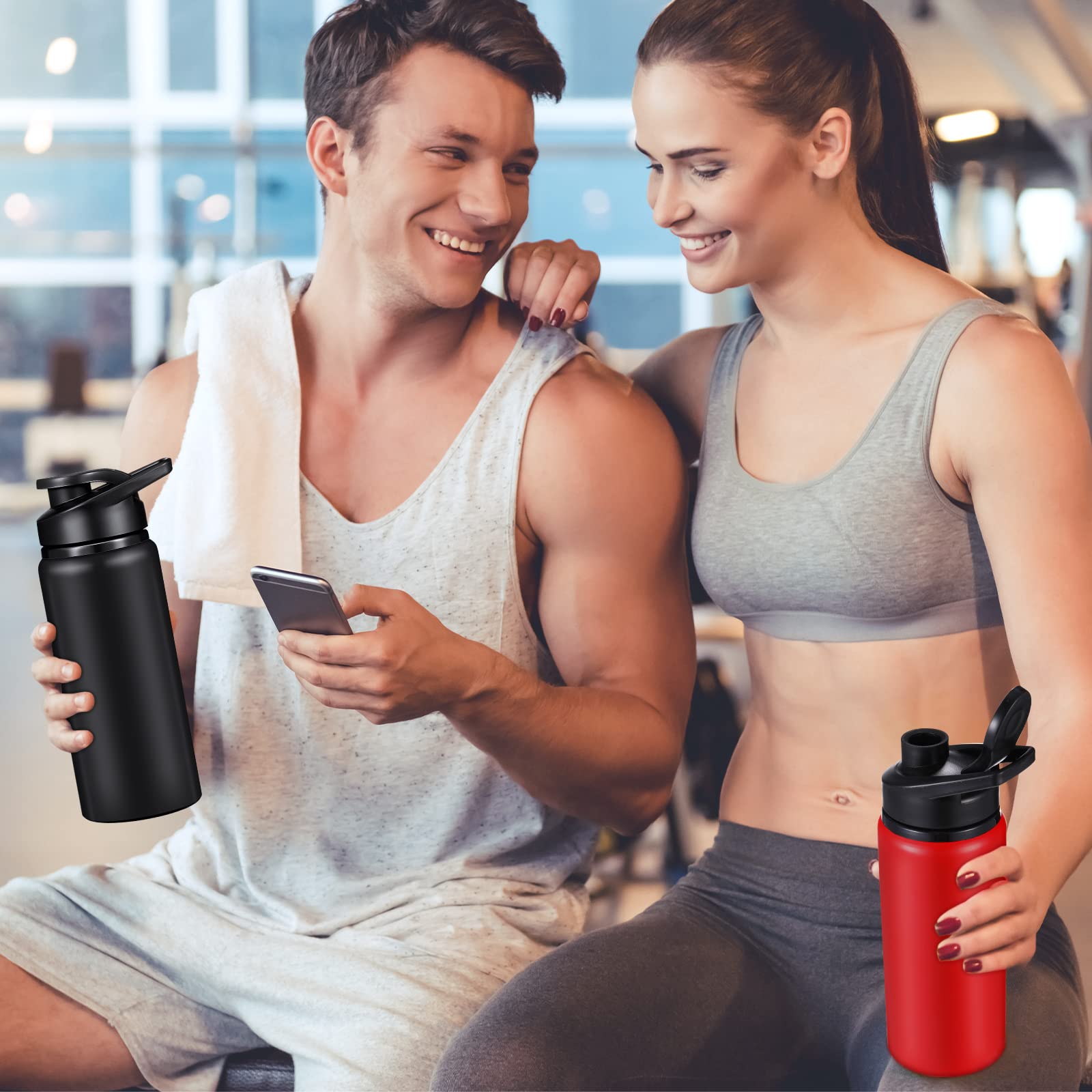 CHENGU Set di 12 bottiglie d'acqua in alluminio sottovuoto in metallo per sport e bici da viaggio, riutilizzabili, con coperchio, per palestra, sport, campeggio, escursionismo, pesca (567 g)