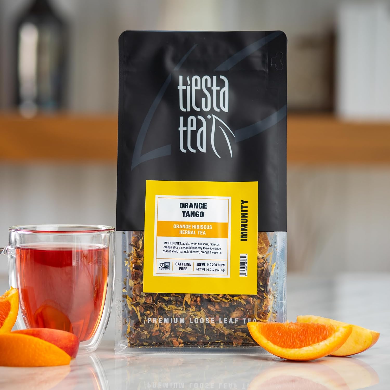 Tiesta Tea - Orange Tango, Loose Leaf, Orange Hibiscus Herbal Tea, Premium Non-Caffeinated Fruit Blend, Makes Hot or Iced & Up to 200 Cups, 16oz Resealable Pouch