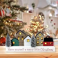 Vista 8 de Decoraciones de Navidad para el hogar, decoración de árbol de Navidad con temporizador de madera rústica de madera, bloque de mesa de granja