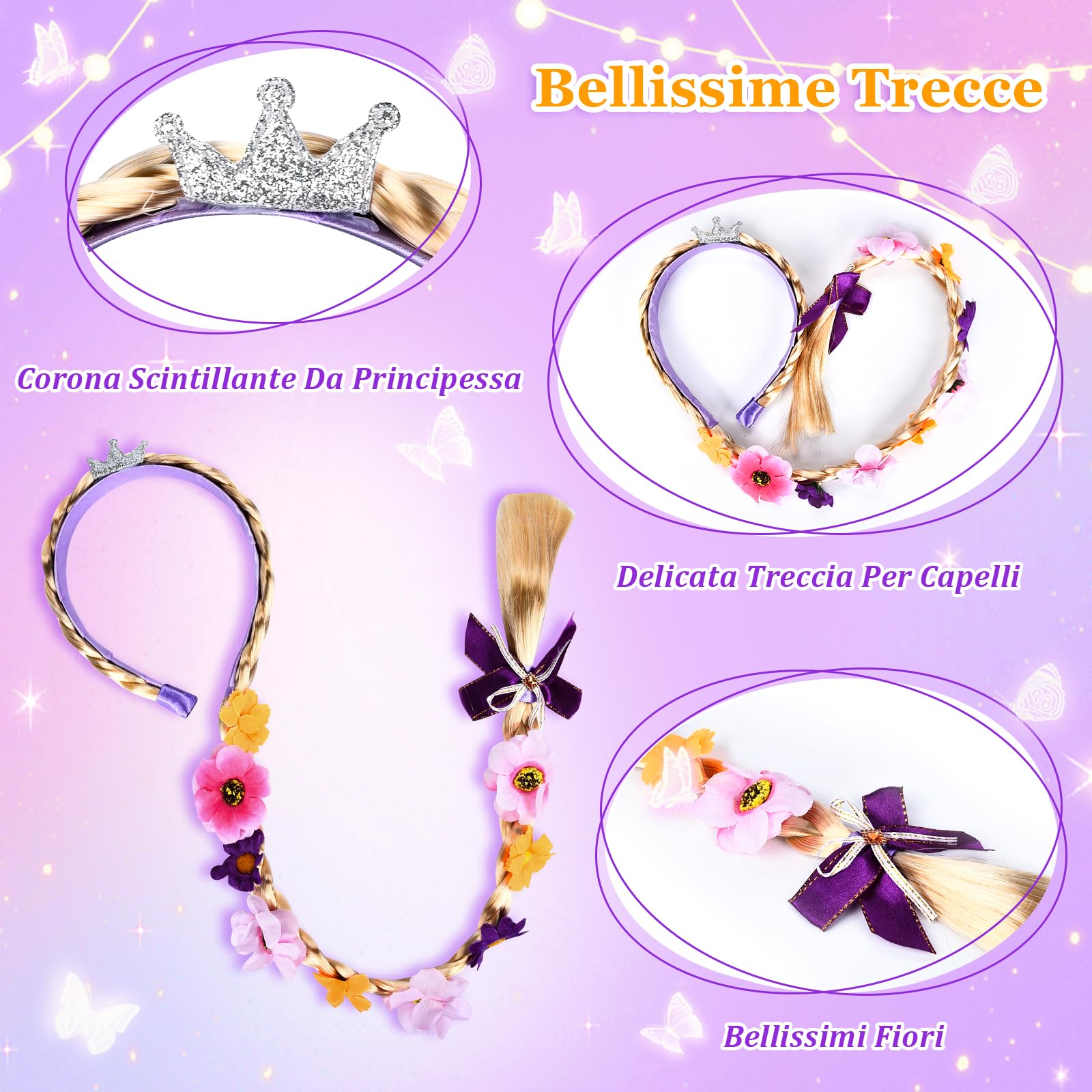 Herenear Vestito Rapunzel Luminoso Bambina, Costume Carnevale Rapunzel per Bambini da 3-12 Anni, Abito Principessa con LED, Ragazze Compleanno Partito Abiti Natale Halloween Carnevale Cosplay Abito