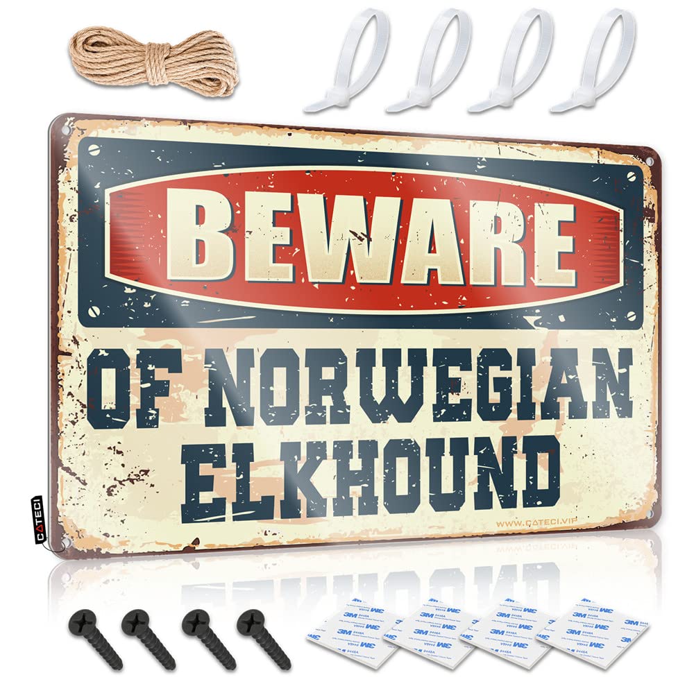Fzfn Colour Matal Sign Custom Wall Decor | Beware Of Norwegian Elkhound Amazing For Workshop Home(30X40cm)
