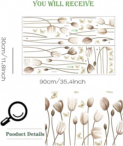 Miniatura 5 de Calcomanías de pared de tulipán liso, flores de mariposa, arte floral de sacinora para bricolaje, calcomanías de pared de vinilo extraíble para