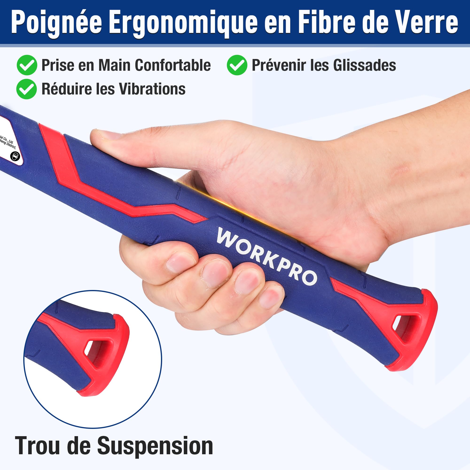 Massette 1,68kg avec Manche en Fibre de Verre, Tête en Acier Forgé, Marteau Octogonal à Poignée Ergonomique Antidérapante pour Jardinage, Construction de Bâtiments, Roche