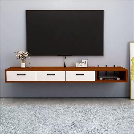 Floating TV Unit Multi-Functional Wall Mounted Floating Wood TV Stand with Storage Cabinet and Drawer TV Stand Cabinet for Bedroom Living Room Modern Television Stand Floating TV Cabinet(White)