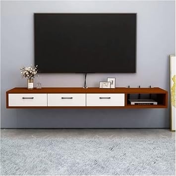 Floating TV Unit Multi-Functional Wall Mounted Floating Wood TV Stand with Storage Cabinet and Drawer TV Stand Cabinet for Bedroom Living Room Modern Television Stand Floating TV Cabinet(White)