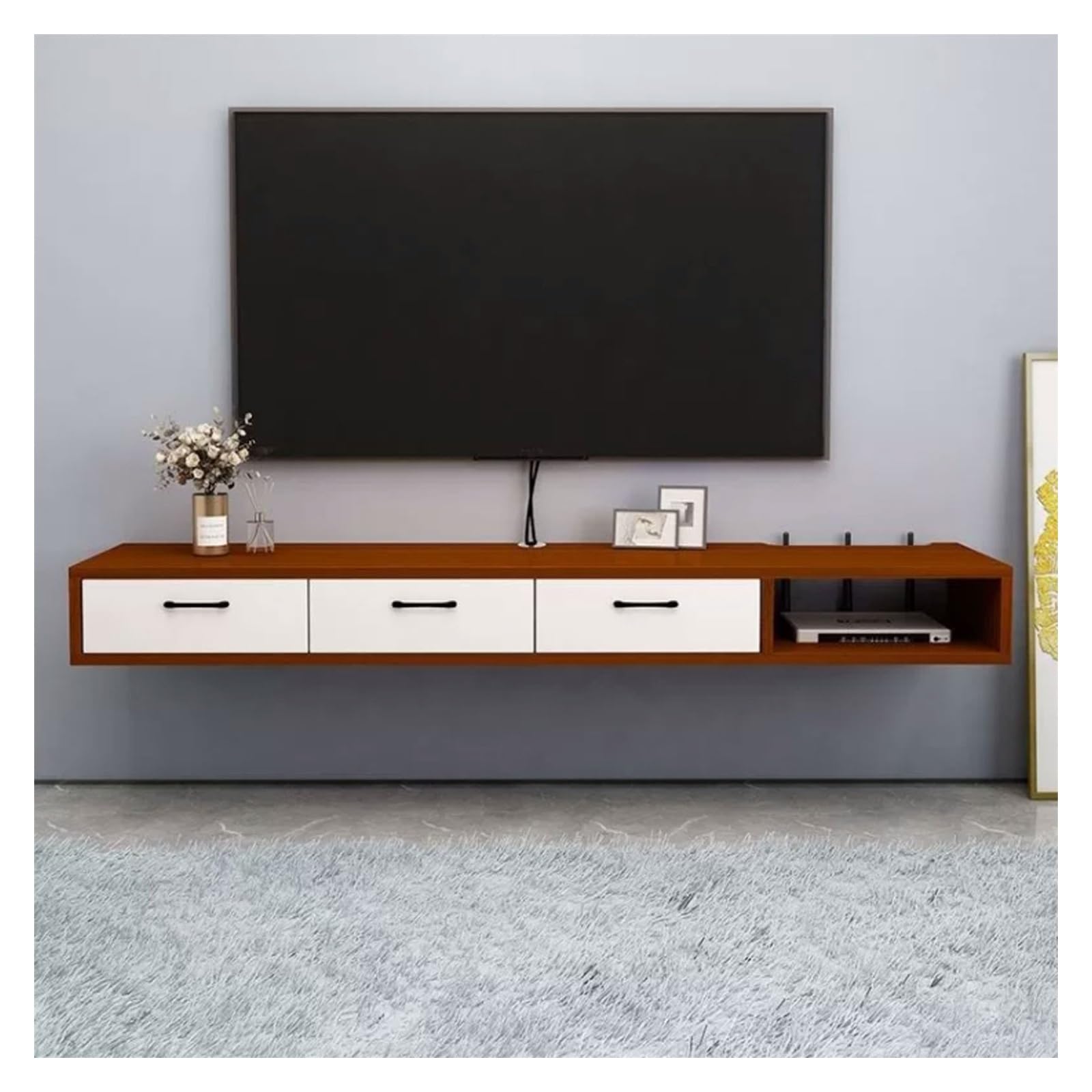 Mueble TV Mueble de TV flotante de madera multifuncional montado en la pared con gabinete de almacenamiento y cajón Mueble de TV for dormitorio Sala de estar Mueble de televisión moderno Mueble para t