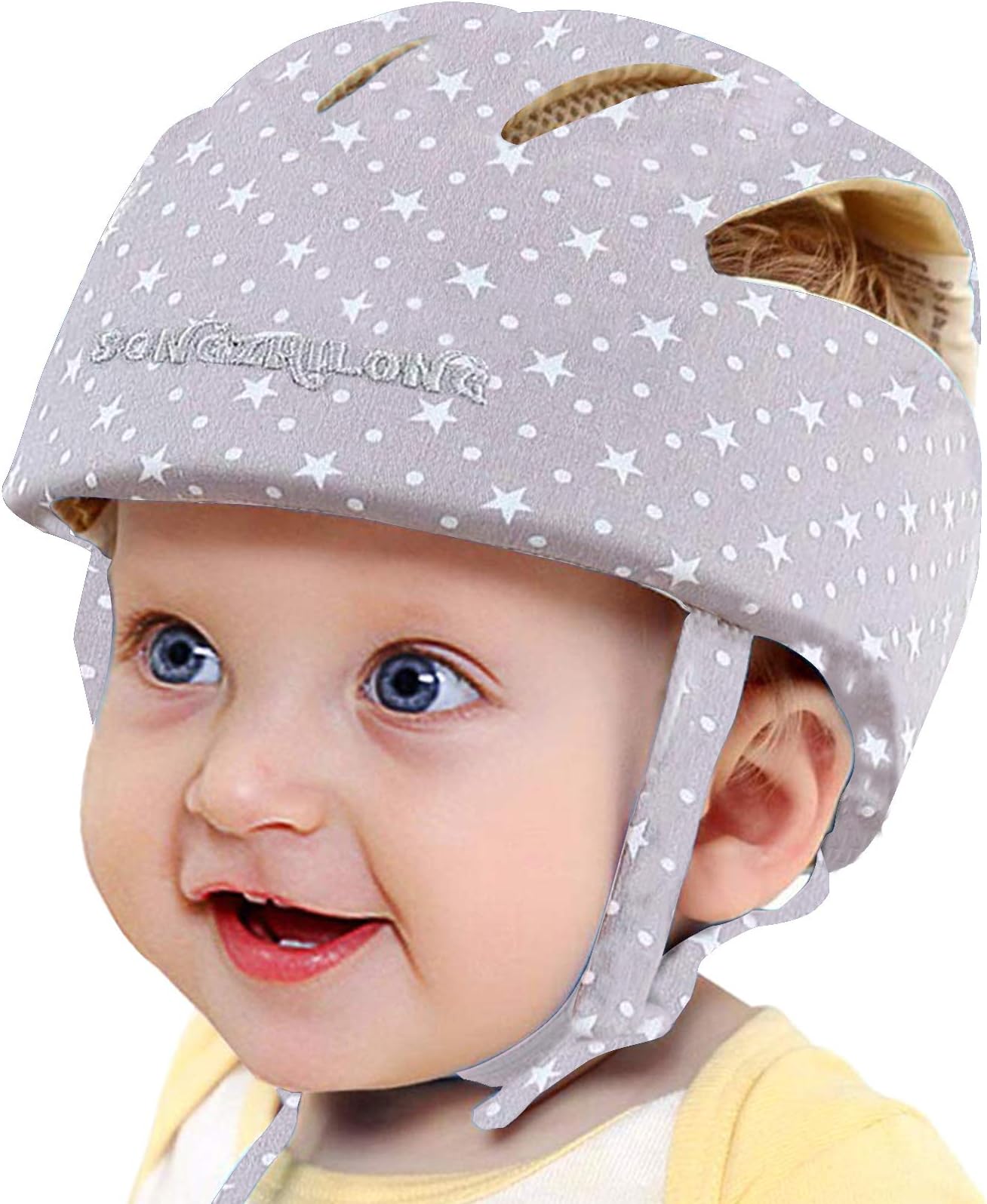 Infant Baby Helmet, IULONEE Toddler Soft Adjustable Cap When Learning to Walk, Children Walking Harnesses Hat for Running Crawling(Snow Grey)