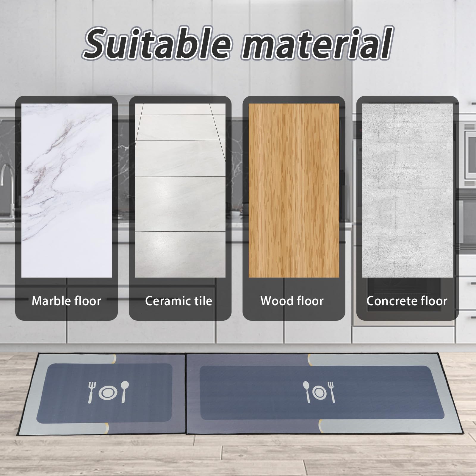 2 Tapis Cuisine 7VSTOHS - Antidérapants Lavables - 40x60cm + 40x120cm - Microfibre Absorbante