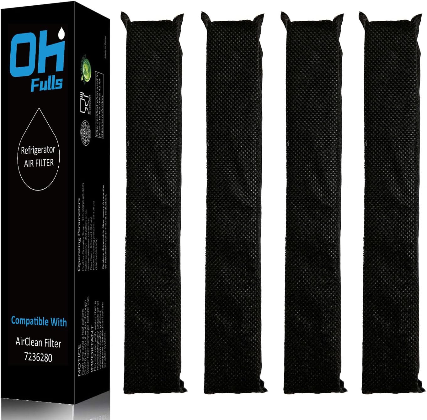 7236280 Refrigerator Air Filter Replacement, Compatible with Miele Odour-Absorbing Active AirClean Filter for Refrigerator, 4-Pack