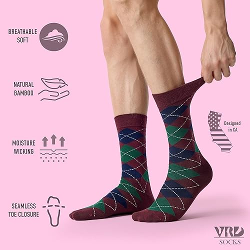 Miniatura 2 de VRD SOCKS Men's Bamboo Dress Socks, 5-Pack of Assorted Patterned Mid Calf Socks for Men, Mens Crew Socks, Men Socks Size 8-13
