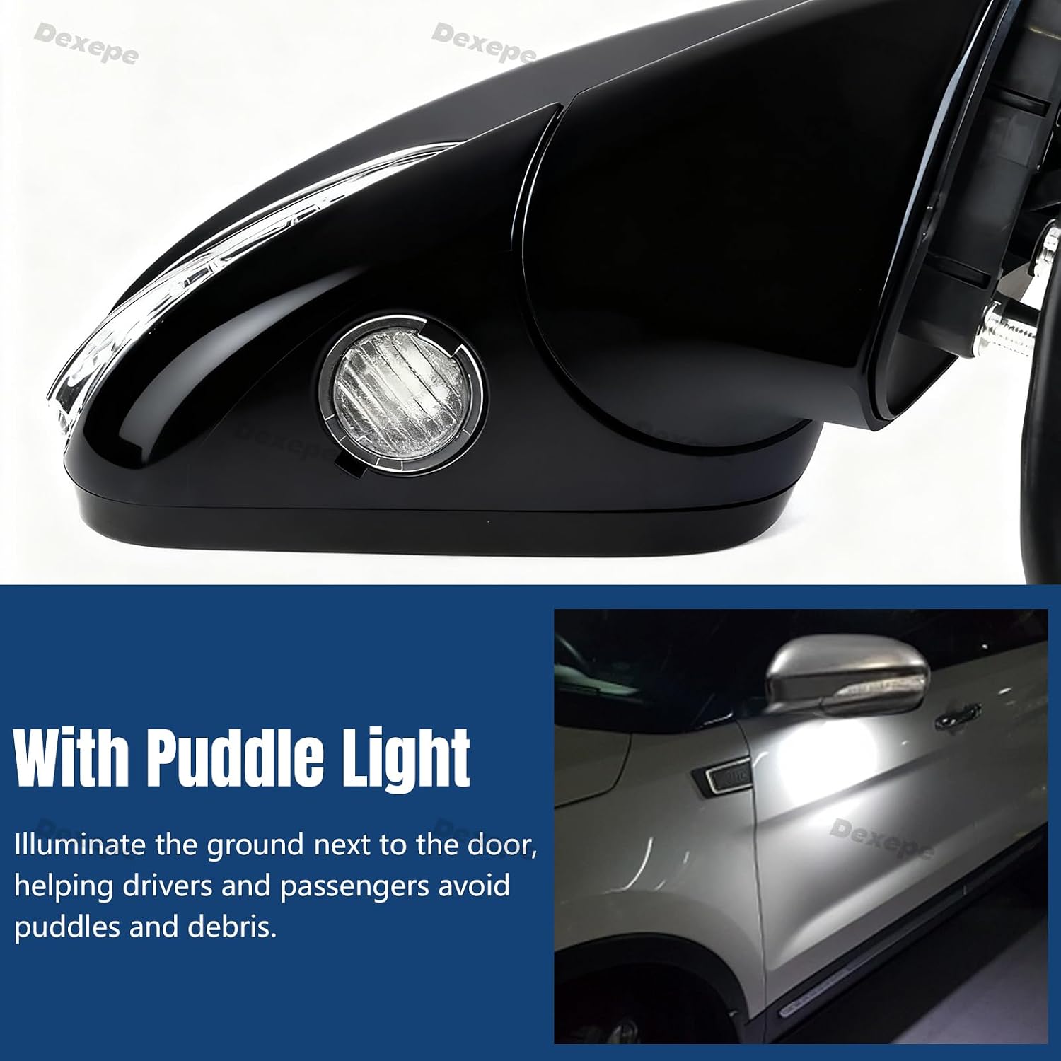 Updated Passenger Side Mirror Assembly Compatible with Ford Fusion Sedan 2013-2022, with Power Heated, Turn Signal, Puddle Light, Blind Spot Mirror (7pin Right Black)