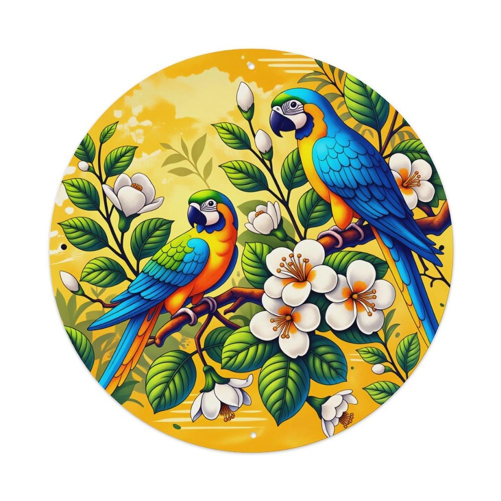 Parrot Floral Branch Colorful Art Metal Tin Sign Vintage Garden Bedroom Cafe Bar Man Cave Home Wall Decor Metal Poster 8x8 inches