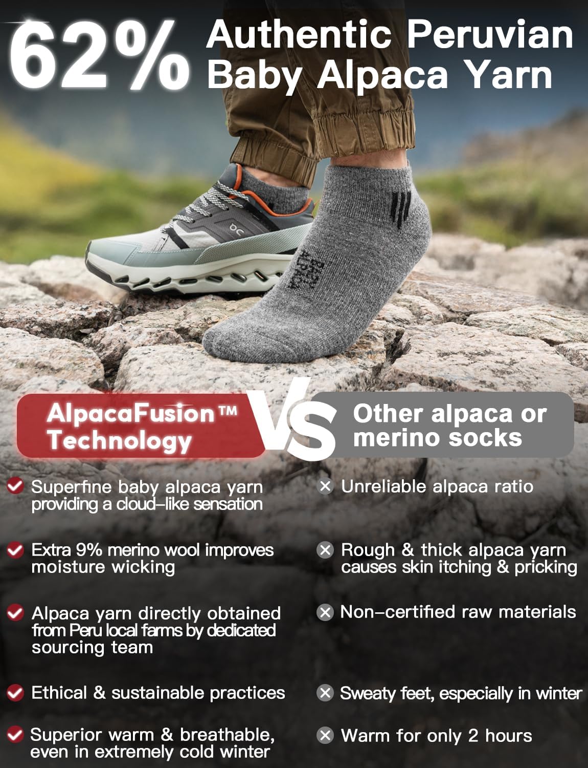 Alpaca Wool Ankle Socks Midweight Hiking Socks Work & Outdoors Moisture Wicking Anti-Blister Padded Breathable Merino