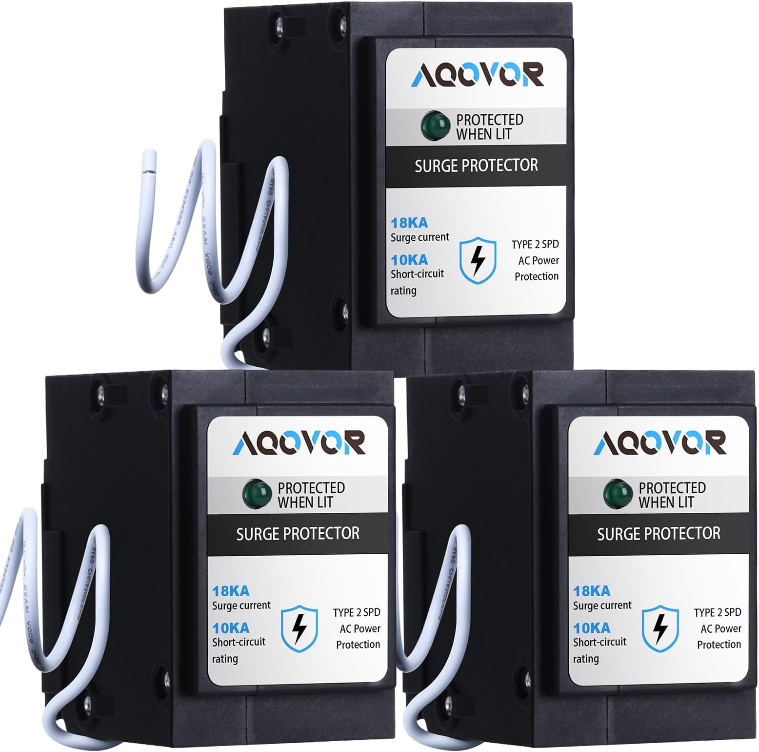 Type BR Whole-Panel Circuit Breaker Surge Protector Breaker - Type 2 SPD, Whole House Surge Protection, 120/240v Ac, 18kA Surge Protection Per Phase, Pigtail Mount for BR Load Centers(3-Pack)