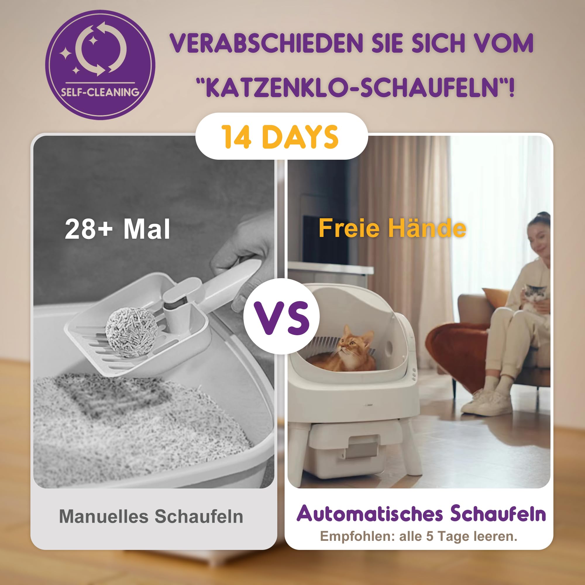 PetPivot Selbstreinigende Katzentoilette mit Offenem Design, Automatische und Manuelle Modi, Sofortige Reinigung und Einfaches Schaufeln, Ideal für Große Katzen, Geeignet für Mehrkatzenhaushalte
