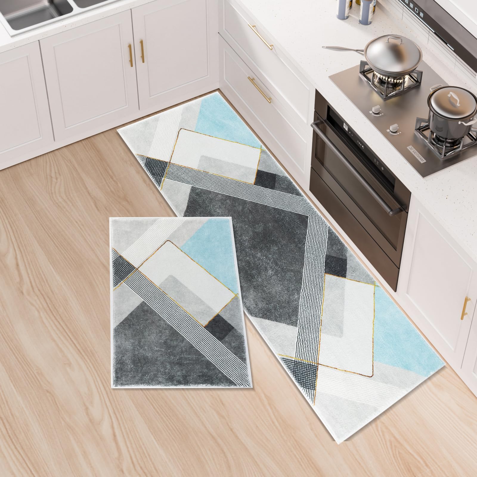 2 Tappetini Da Cucina Antiscivolo LY4U - 43x75 Cm E 43x120 Cm, Nero, Assorbenti E Lavabili