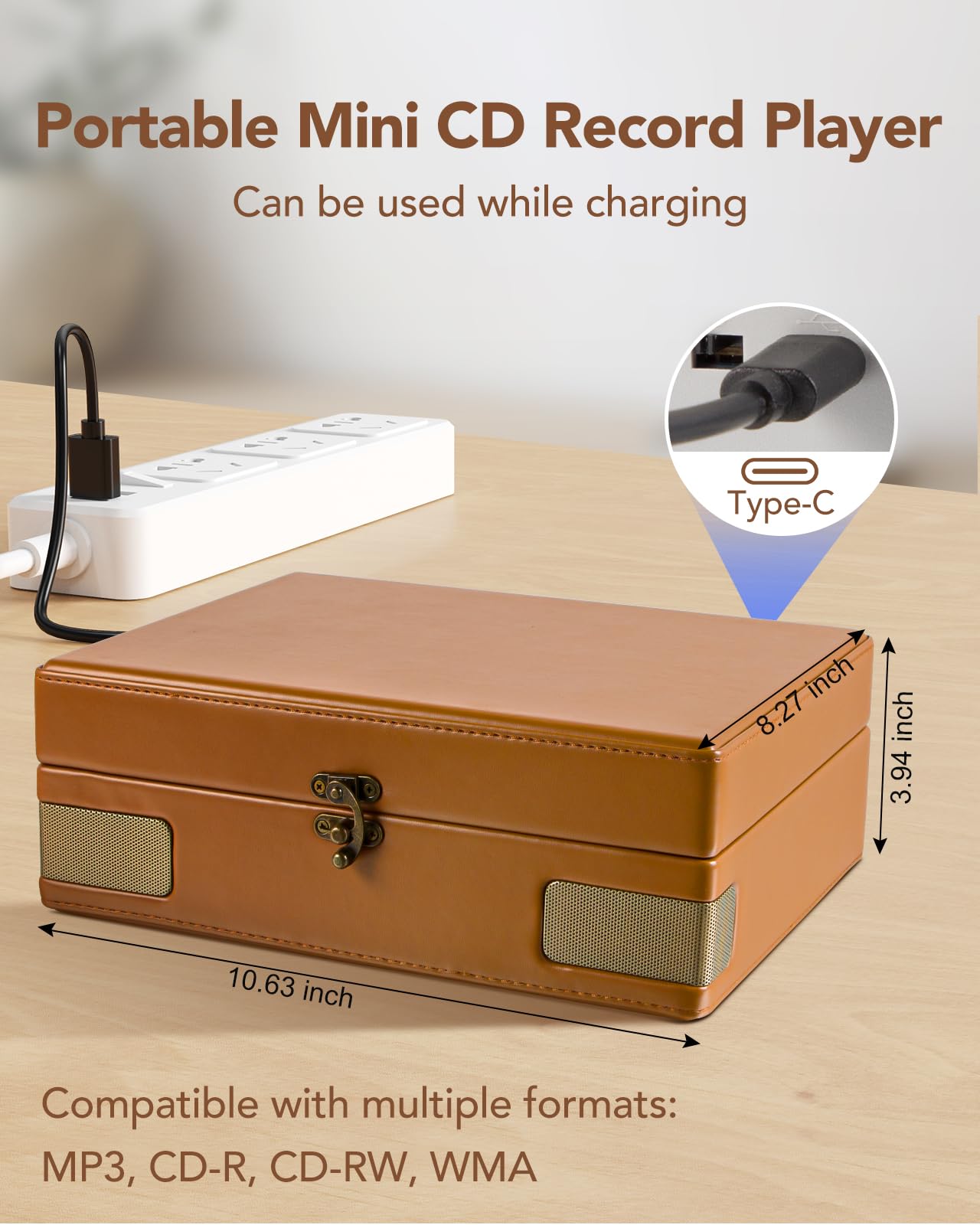 Lecteur CD Portable et Haut-Parleur Bluetooth 2 en 1, Style Valise Vintage, Avec USB AUX, Pour la Maison, Bureau (Marron)