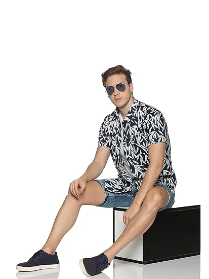 Tusok Men Short Sleeve Cotton Shirt Casual Hawaiian Aloha Flower Floral Leaf Party Beach Vacation Printed White Black Blue