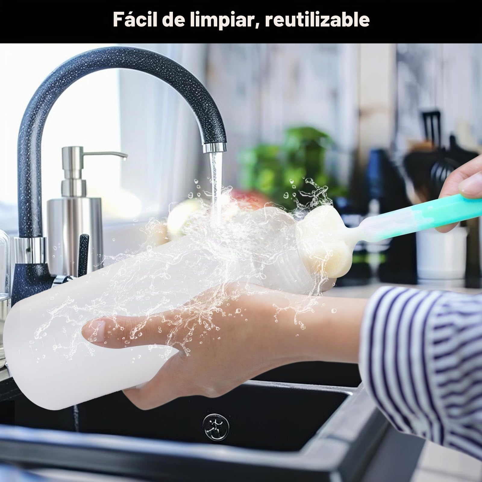4 Piezas Biberon Cocina 1000ml, Biberones Cocina 32oz, Transparente Biberones con Tapa, Plástico Botella de Salsa con 1 Cepillo Limpiador y 10 Pegatinas, para Salsas, Ketchup