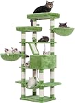 Heybly Arbre de chat pour les grands chats,68 tour de chat multi-niveaux de pouce pour les chats intérieurs,2 Condo en peluche élargie Perches Cat avec planche à gratter et grandes grottes,Smoky Gray HCT025G