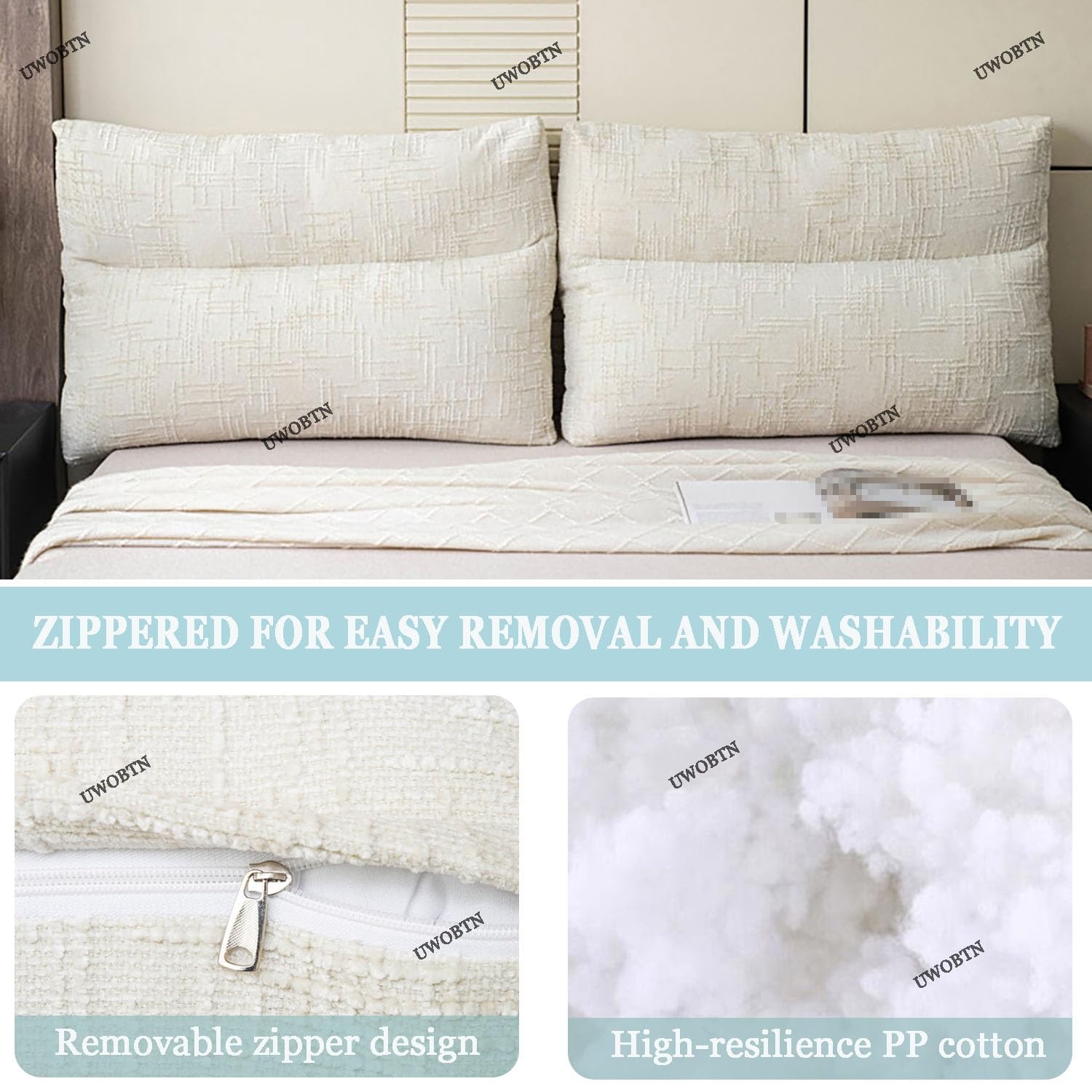 Cuscini Schienale Letto E Divano, Singolo/Matrimoniale Cuscini Testata Letto 60/70/90cm Comodo Cuscino da Lettura Cuscini di Supporto lombare/Schiena Fodera Rimovibile(A2,90x50x18cm)