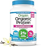 Orgain Organic Vegan Protein + 50 Superfoods Powder, Vanilla Bean - 21g Plant Based Protein, 8g Prebiotic Fiber, No Lactose Ingredients, Gluten Free, No Added Sugar, Non-GMO, 2.02 lb Vanilla 18 Servings (Pack of 1)