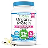Orgain Organic Vegan Protein + 50 Superfoods Powder, Vanilla Bean - 21g Plant Based Protein, 8g Prebiotic Fiber, No Lactose Ingredients, Gluten Free, No Added Sugar, Non-GMO, 2.02 lb