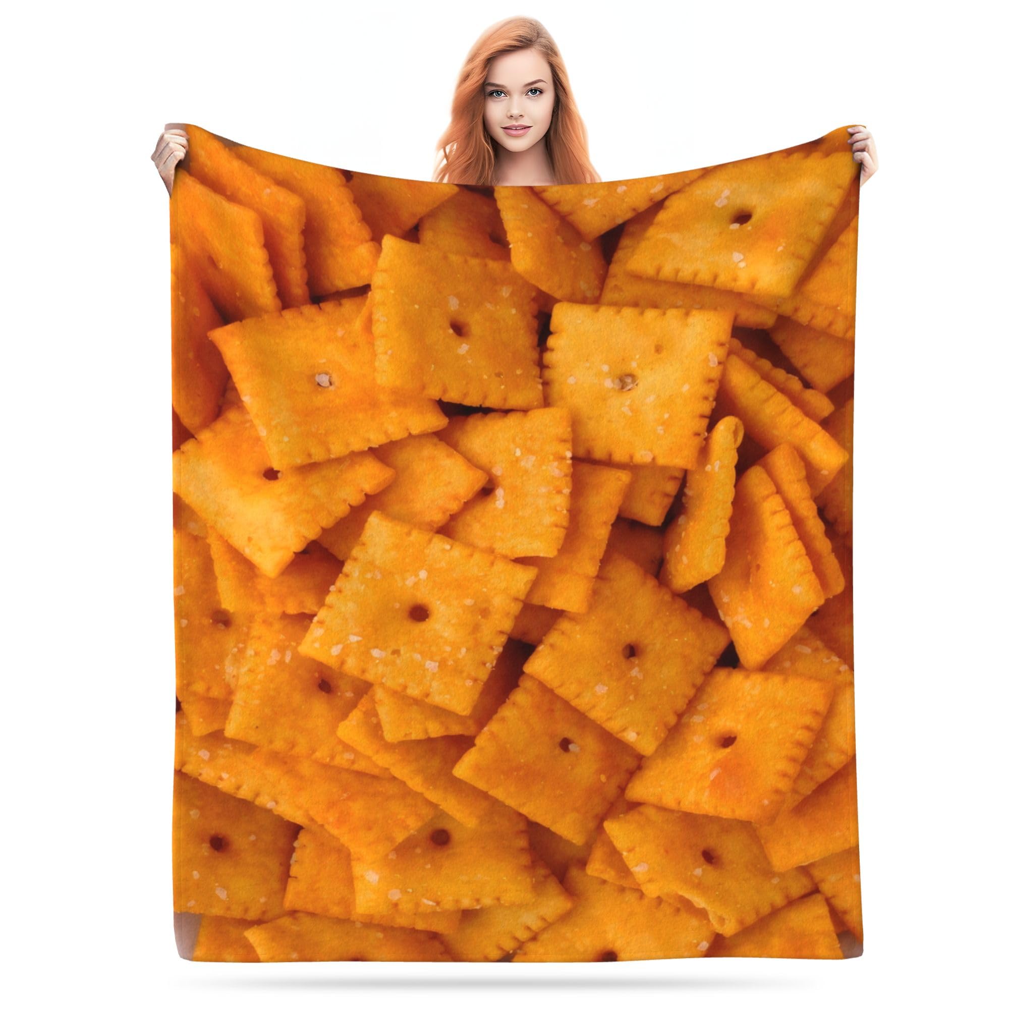Cantidelli 3D Funny Realistic Food Cheese Cracker Flannel Fleece Throw Blankets 50"X40" Soft Cozy Fluffy Winter Fall Blanket Cozy Soft Fuzzy Plush Home Decor for Couch Bed Sofa Living Room Bedroom