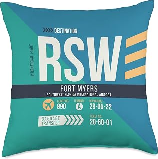 Vintage Fort Myers RSW Airport Code Travel Day Retro Florida Throw Pillow