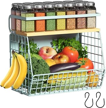 Magnetic Shelf for Fridge with Wood Lid, Fruit Potato and Onion Storage Bins, Pantry Organizers & Storage, Large Container Magnetic Spice Rack for Refrigerator, Kitchen Counter, Cabinet Blue, 1