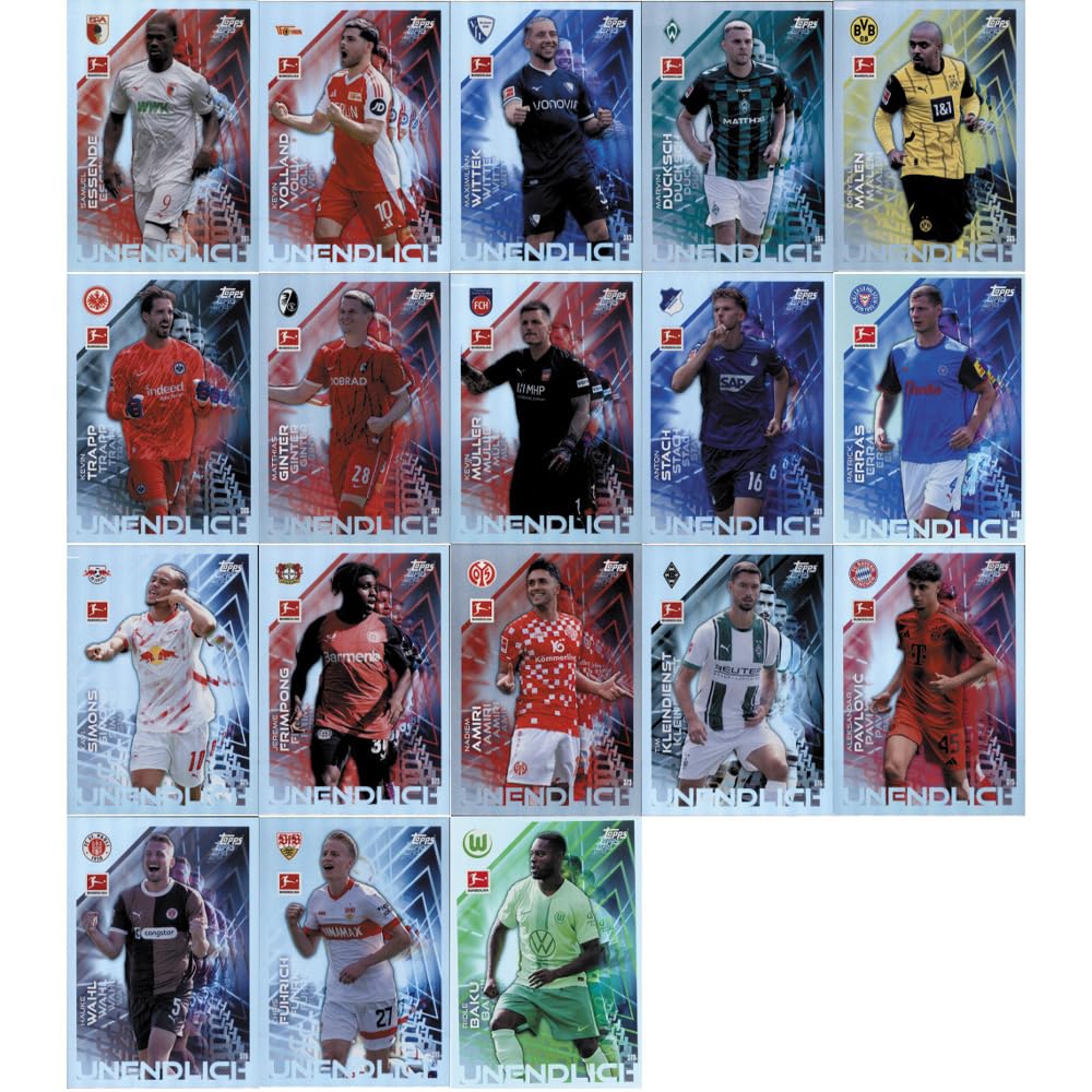 Bundle mit Topps Match Attax Bundesliga - 2024/25 - Alle 18 Unendlich Karten + Exklusive Collect-it Hüllen