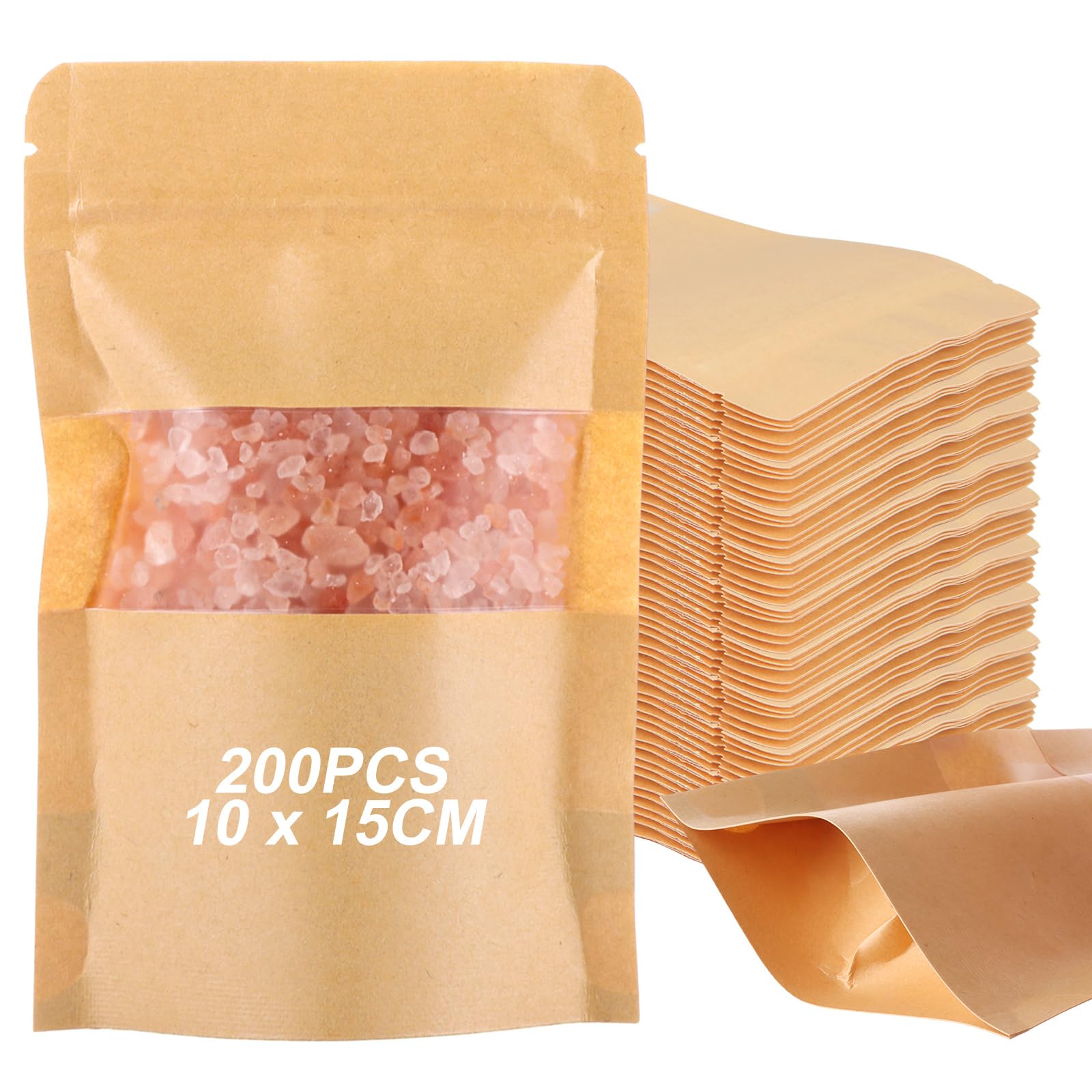 Bolsas de papel kraft con ventana YOUNTHYE de 10x15 cm herméticas reutilizables para té