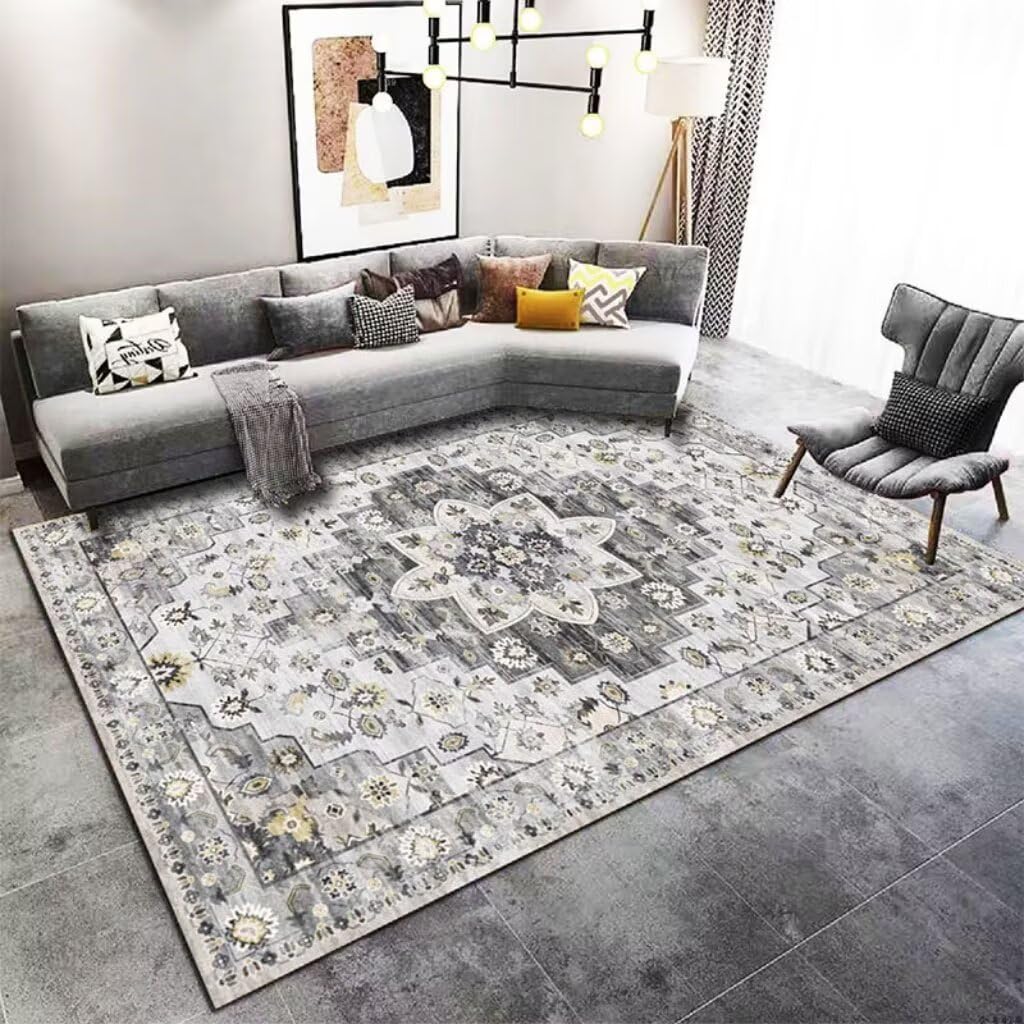 Tapis d'éveil bébé gris 170x240cm lavable et moderne pour le salon