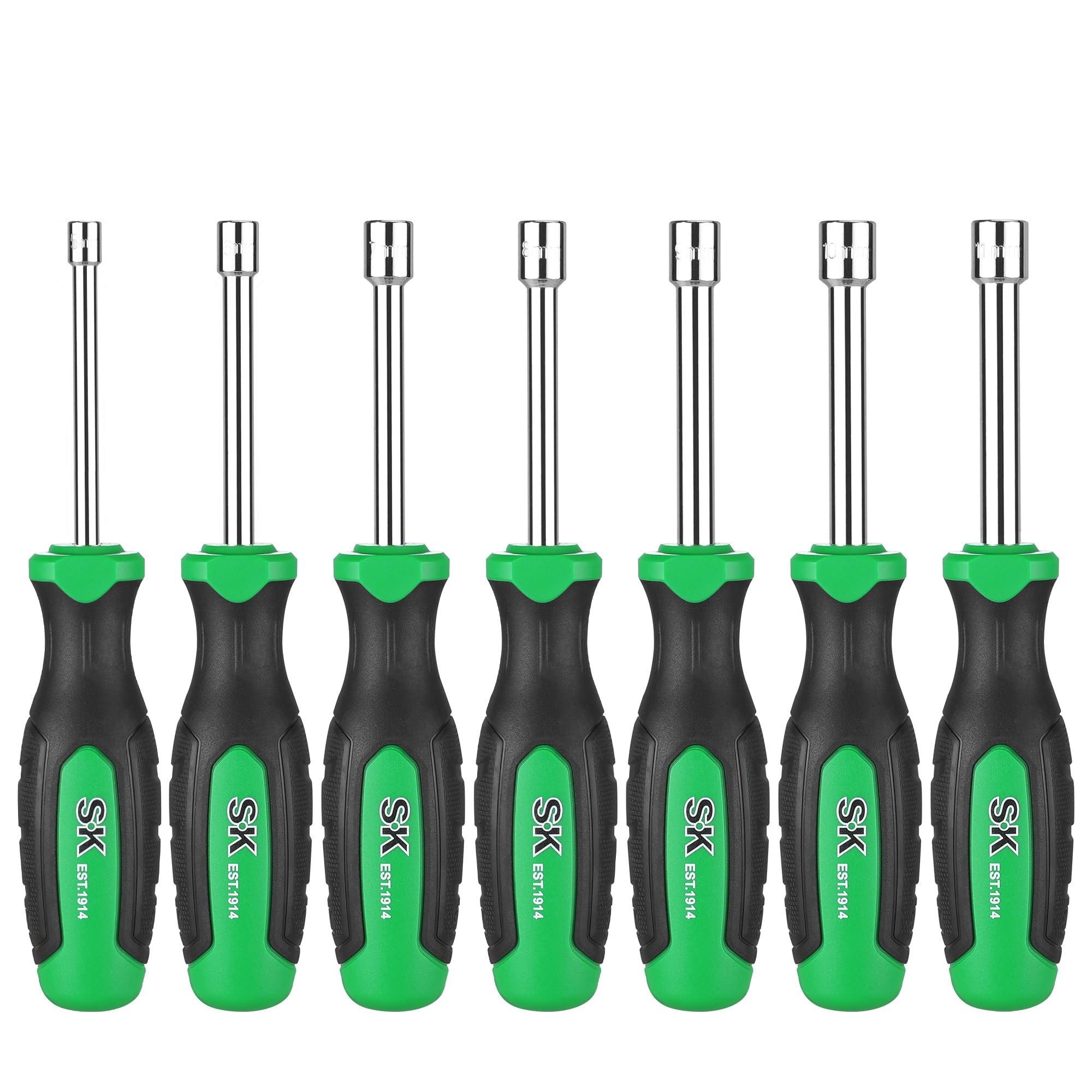 SK 7-Piece Metric Nut Driver Set, 5, 6, 7, 8, 9, 10, 11 mm, Premium CR-V Construction, SureGrip Handle