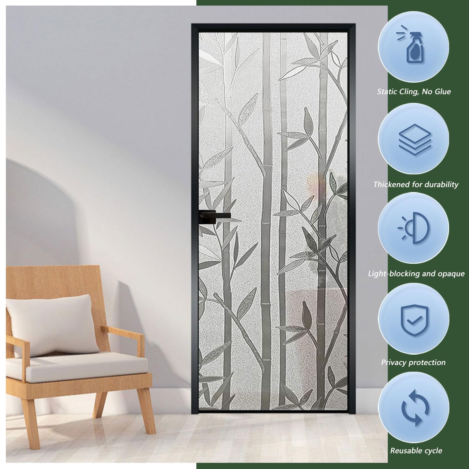 Film Fenetre Anti Regard Occultant 50 x 600 cm Opaque Bon Intimité Anti UV Sticker Electrostatique Vitre Dépoli pour Chambre Bureau Cuisine, Bambou